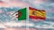 Algeria and Spain two flags on flagpoles and blue sky