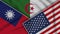 Algeria United States of America Taiwan Flags Together Fabric Texture Illustration