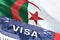 Algeria Visa Document, with Algeria flag in background. Algeria flag with Close up text VISA on USA visa stamp in passport,3D