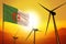 Algeria wind energy, alternative energy environment concept with wind turbines and flag on sunset industrial illustration -