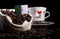 Algerian flag in a bag with coffee beans isolated on black