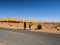 Algerian Sahara desert oasis of Thaghit Bechar  Sand dunes behind the road