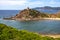 Alghero, Sardinia Italy - Panoramic view of the Cala Porticciolo gulf with Torre del Porticciolo tower in the Porto Conte Regional