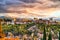 Alhambra Fortress Aerial View at Sunset with Amazing Clouds, Granada, Andalusia