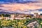 Alhambra Fortress Aerial View at Sunset with Amazing Clouds, Granada, Andalusia