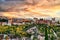 Alhambra Fortress Aerial View at Sunset with Amazing Clouds, Granada, Andalusia