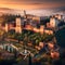 Alhambra\'s Intricate Beauty Shines in the Heart of Granada, Spain\'s Crown Jewel. Generative ai for illustrations