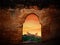 Alhambra sunset arch Granada illustration