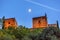 Alhambra Towers Moon Flags Albaicin Granada Andalusia Spain