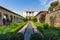 Alhambra. Water and coolness of Generalife Garden on a sunny hot day