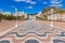 Alicante city and castle from port in Mediterranean Spain