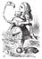 Alice trying to play croquet with flamingo and hedgehog - Alice`s Adventures in Wonderland original vintage engraving