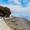 Alicudi island shore with Filicudi on the background, Sicily.