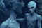 Alien. Alien character and UFO visitor and extraterrestrial humanoid creature sighting