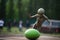 alien athlete throwing shot-put during track and field competition
