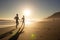 alien athletes jogging on sun-drenched beach