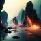 an alien beach with phosphorescent waves and bizarre rock formations cinematic 4k epic steven