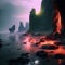 an alien beach with phosphorescent waves and bizarre rock formations cinematic 4k epic steven