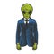 Alien businessman color sketch raster illustration