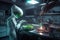 alien chef, cooking delicious meal in futuristic kitchen