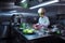 alien chef cooking delicous meal in high-tech kitchen