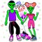 Alien couple with pink frog. Vector concept.