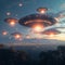 Alien encounter Flying saucers of extraterrestrial civilization depicted in the sky