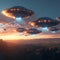 Alien encounter Flying saucers of extraterrestrial civilization depicted in the sky