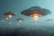 Alien encounter Flying saucers of extraterrestrial civilization depicted in the sky