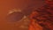 Alien encounter on Mars. Realistic 3D illustration showing martian landscape