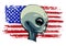 Alien extraterrestrial green face with american flag