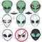 Alien face icon set, humanoid head, vector