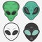 Alien face icon set, humanoid head, vector