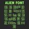 Alien font set of bright green letters for the display of the information panel of a computer game hieroglyphic language of aliens