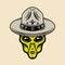 Alien head in boy scout hat colorful vector object