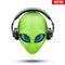 Alien head with headphones. Vector.