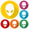 Alien head icons set with long shadow