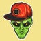 Alien head wearing snapback hat vector illustration