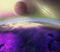 Alien landscape with several planets