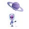 Alien with planet balloon flat cartoon vector illustration