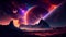 An alien planet with a colorful atmosphere, with a nearby star and a galaxy in the background, Generative AI, illustration