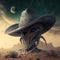 Alien planet with cowboy alien style statue. Created using ai generative.