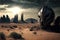 Alien planet in deep space, extraterrestrial landscape, generative AI