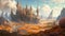 Alien planet with fantastic landscapes, and enchanted castles. Generative AI