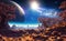 Alien planet landscape, 3d illustration of imaginary, fictional another planet background