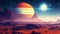 Alien planet landscape, 3d illustration of imaginary, fictional another planet background