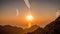 Alien planet landscape, exoplanet seascape with mountains and moons