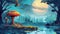 Alien planet nature cartoon scenery view with separated layers, animation for a game scene, illustration with parallax