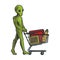 Alien shopping with shopping cart color vector