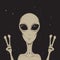 Alien showing a peace sign